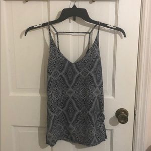 Flowy navy blue and white printed tank/blouse